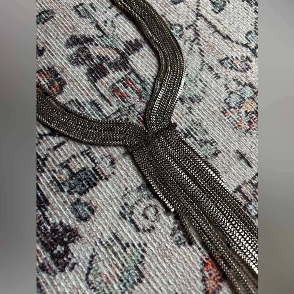 ANTHROPOLOGIE Thick SILVER Drippy Y-NECKLACE - Stunning in person!